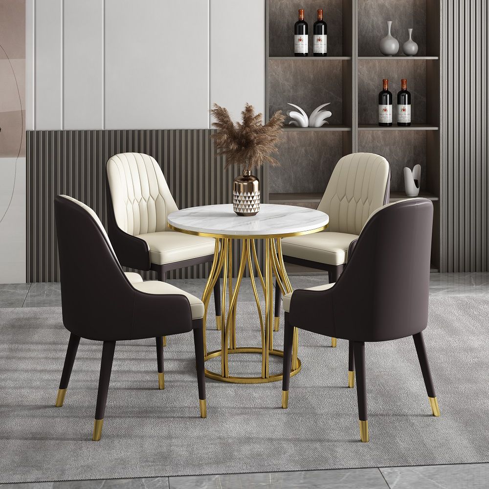 Sintered Stone White Dining Table Glam Style Pedestal Table for Dining Room