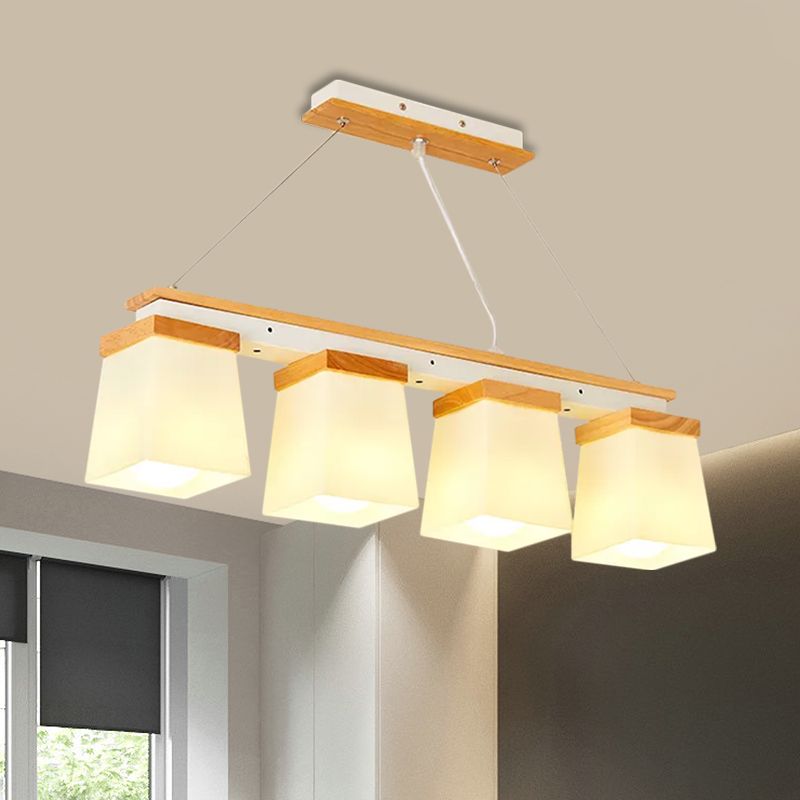 Square Shade Dining Room Chandelier Wooden 3/4 Lights Nordic Island Lighting in White