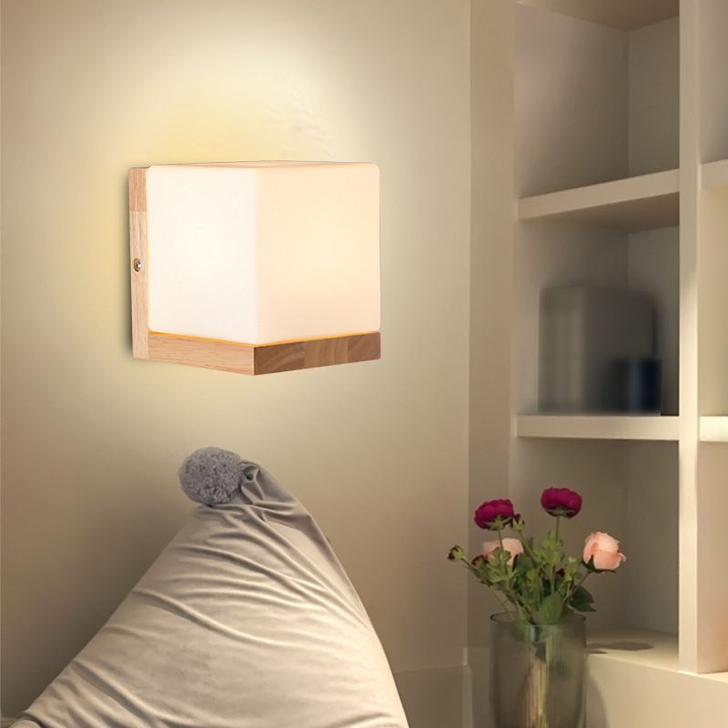 Square Wall Lighting Fixtures Modern Style Wood 1 Light Wall Lighting