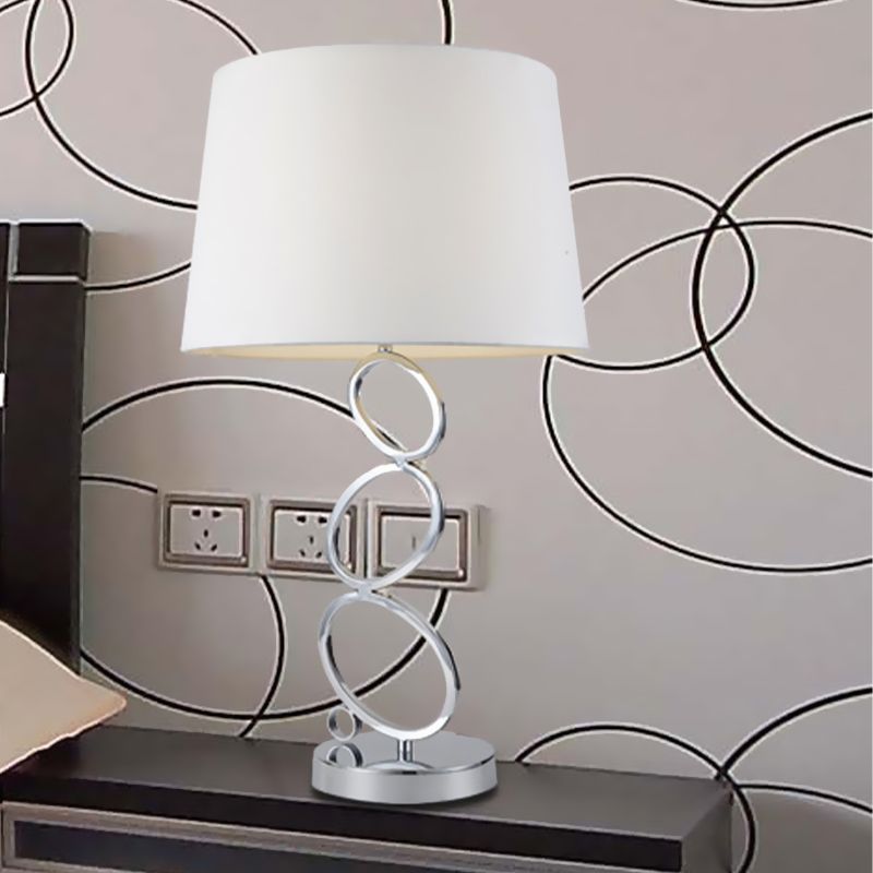 Stof vat bureau licht modern 1 lamp witte taaklamp met ronde zilveren metalen basis