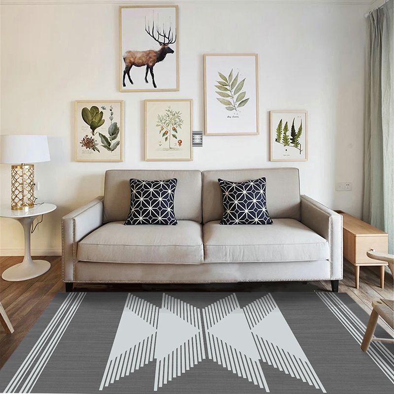 White Modern Area Rug Geometric Print Polyester Area Carpet Non-Slip Backing Rug for Home Decor