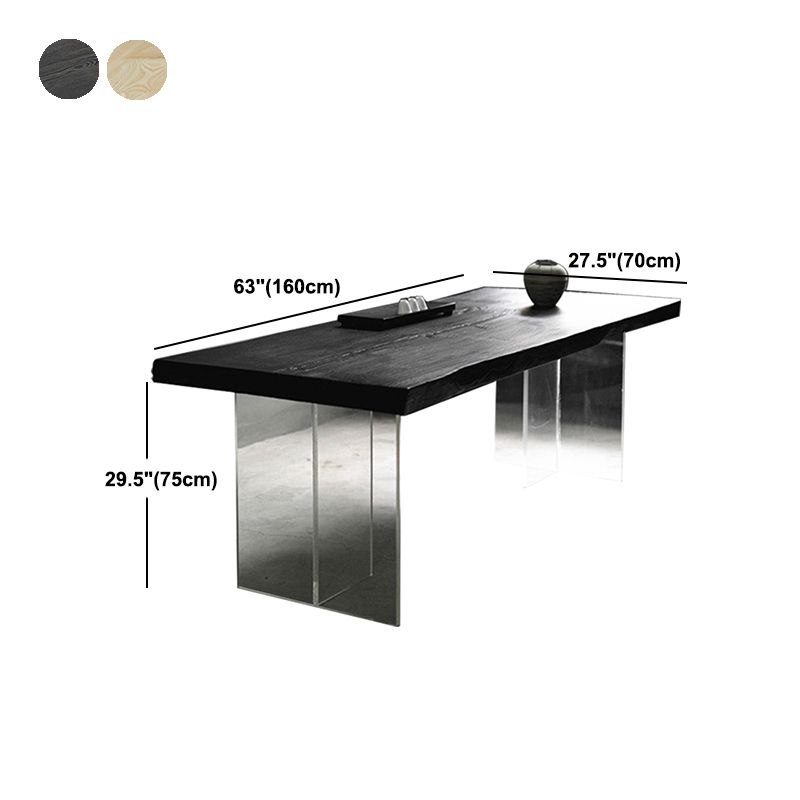 Pine Wood Top Dining Table Contemporary Rectangle Dining Table with Double Pedestal Base