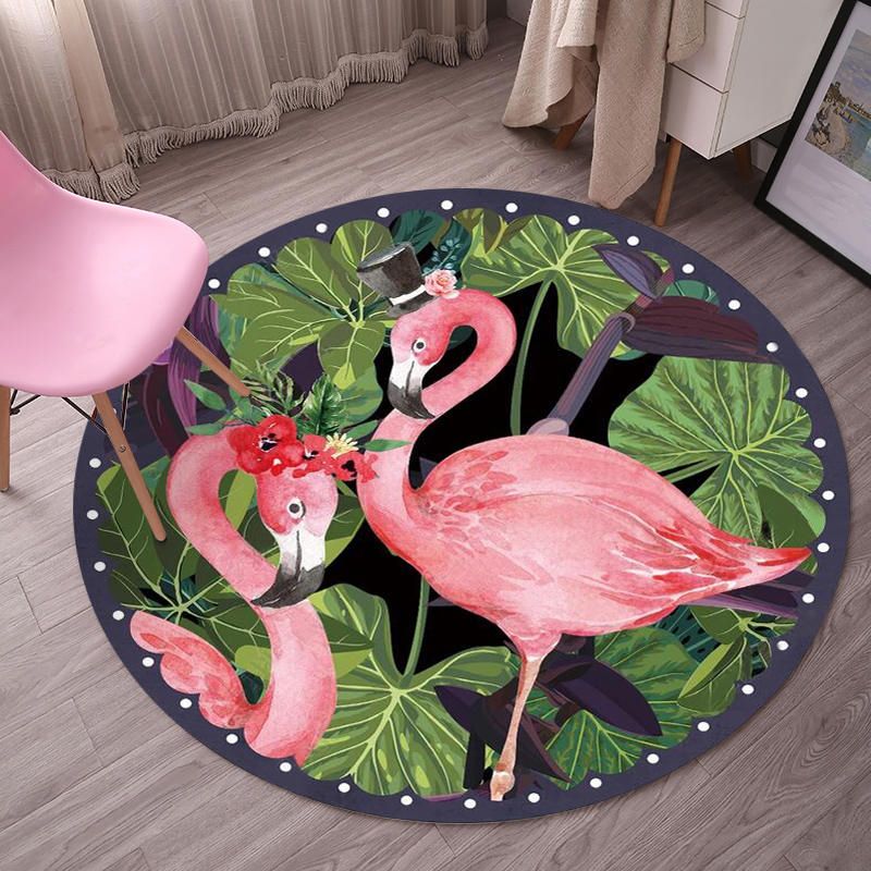 Green Simple Carpet Blending Flamingos Carpet Washable Carpet for Living Room