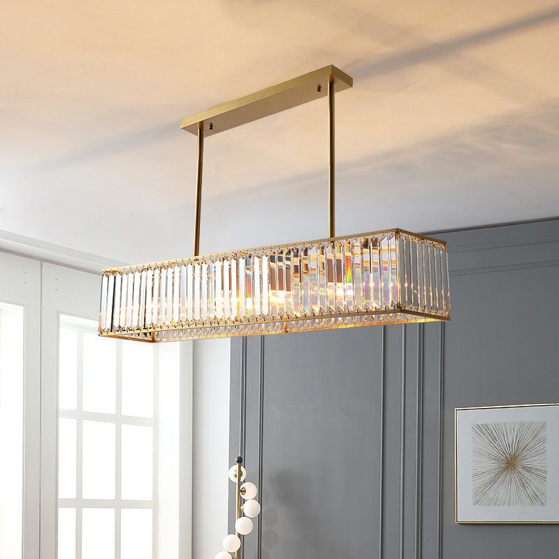 Modern Style Rectangle Shape Island Lights Crystal 3/4 Lights Pendant Light in Gold