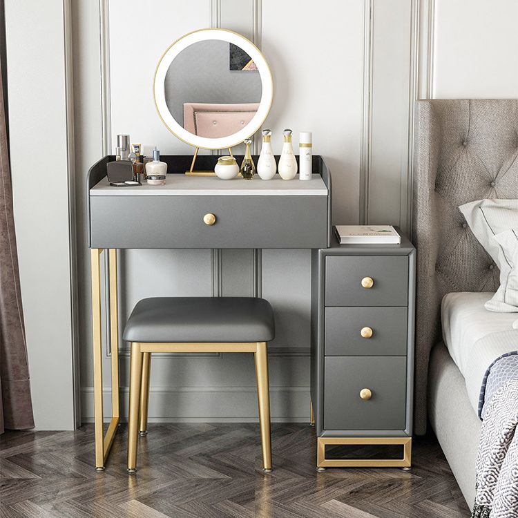 Glam Slate Top Vanity Table with 4 Drawer Dressing Table in Grey