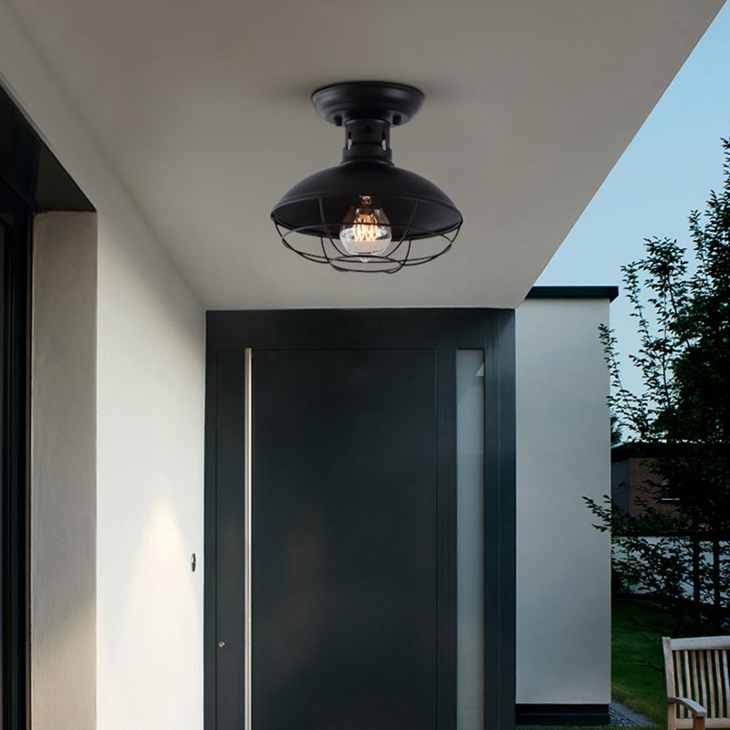 Metal Dome Ceiling Mounted Fixture Industrial Style Aisle Ceiling Mounted Light in Black