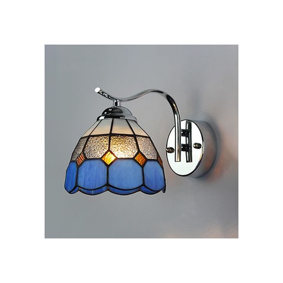 Tiffany Style Tapered Wall Light with Square/Gem Pattern Stained Glass 1 Light Wall Sconce Lighting in Blue