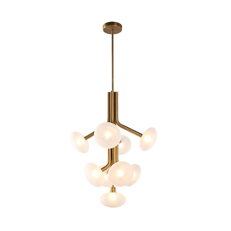Round Pendant Chandelier Modern Frosted Glass 9 Heads Ceiling Suspension Lamp in Gold