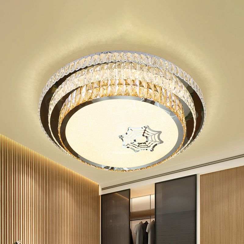 Stainless Steel Circle Light Fixture Ceiling Contemporary Crystal Bedroom LED Flush Mount Lighting