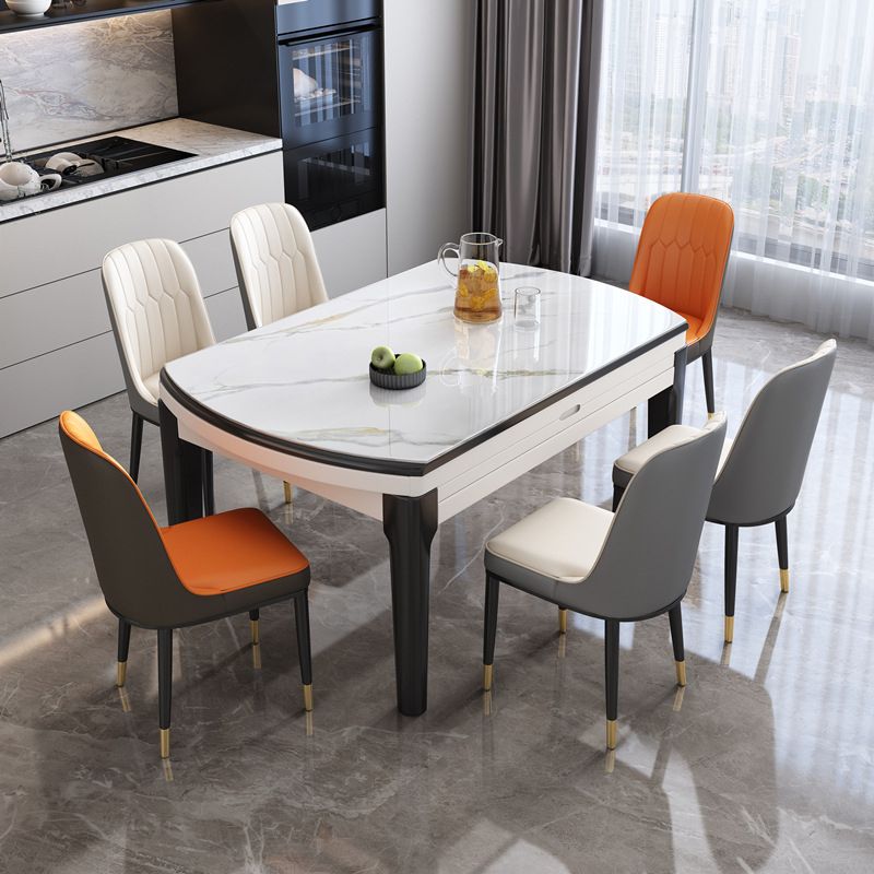 Round Sintered Stone Dining Table Modern Extendable Furniture with 4 Legs for Apartment