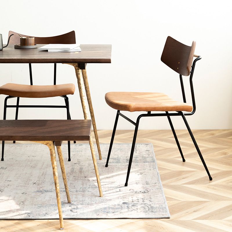 Mesa de comedor de lujo tradicional, mesa rectangular de madera de 4 patas con base de metal