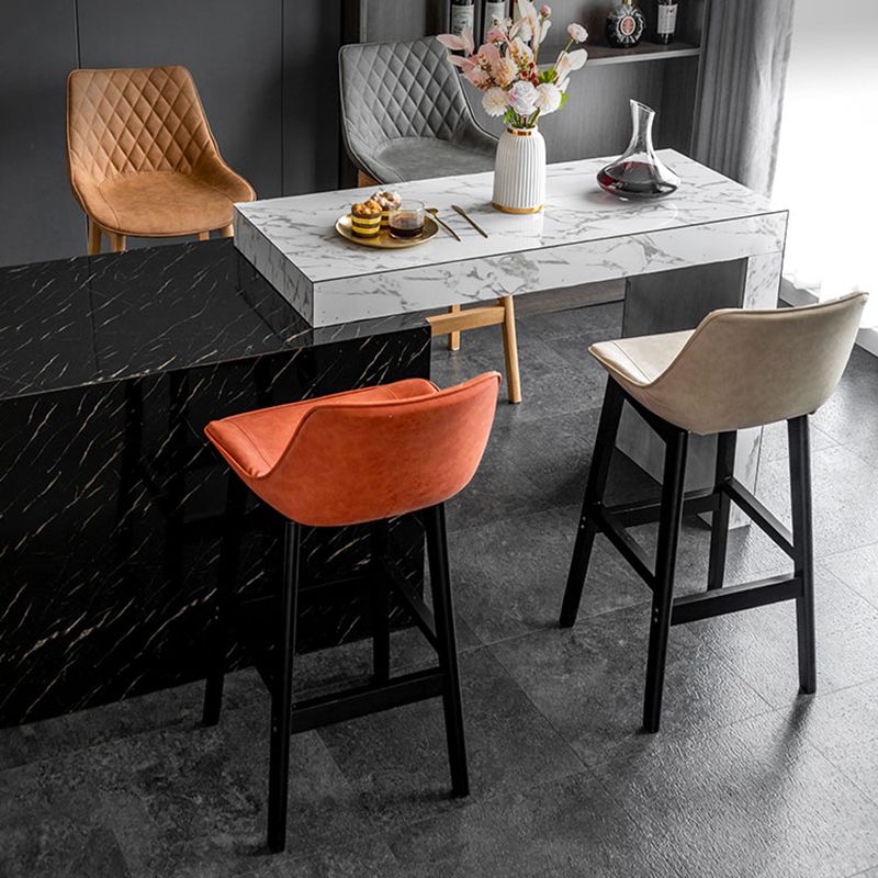 Modern Style Backrest Counter Stool with Wooden Base and Leather Cushion
