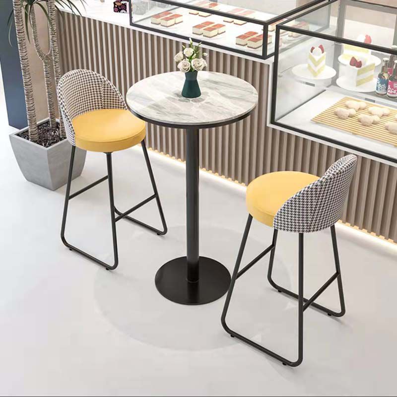 Industrial Metal Bar Table 23.6" Round Faux Marble Top Pedestal Bistro Table for Cafe