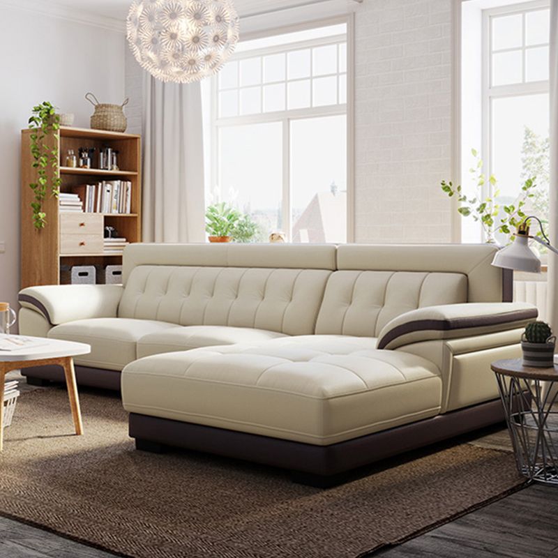 Pillow Top Arm Sectional Sofa with Tufted Genuine Leather Living Room Sectional sofa