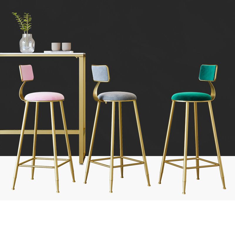 Nordic Backrest Armless Counter Stool Iron Cafe Bar Stool with Velvet Cushion and Pedal