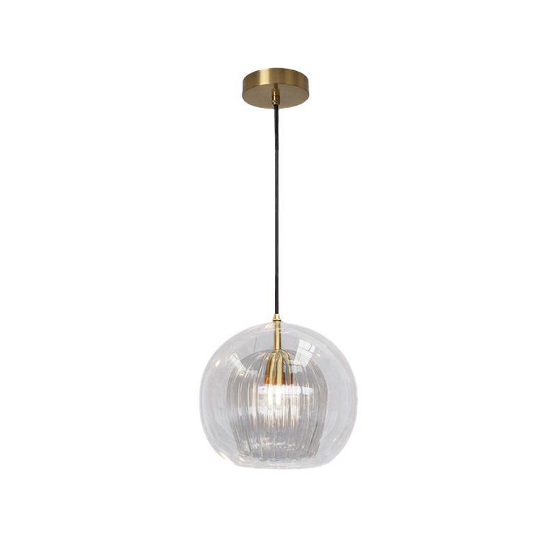 Global Clear Glass Mini Hanging Light Postmodern 1 Light Brass Suspension Lamp, 6"/10" Wide