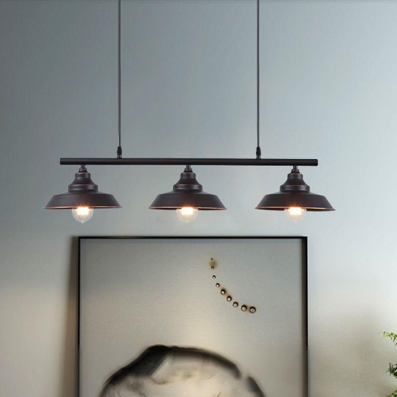 Lid Shaped Bistro Island Lamp Rustic Metal 3-Head Dark Coffee Hanging Ceiling Light