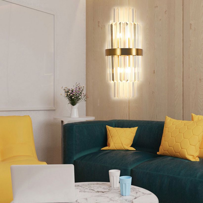 Luz de columna Luz de columna Modern Style Crystal 2 luces de pared Iluminación en oro y negro