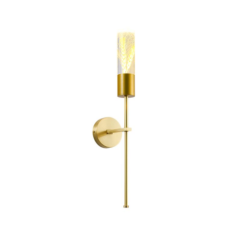 LED Wall Lighting Ideas Traditional Pencil Arm Metal Wall Mounted Lamp in Brass with Ear of Wheat Deco