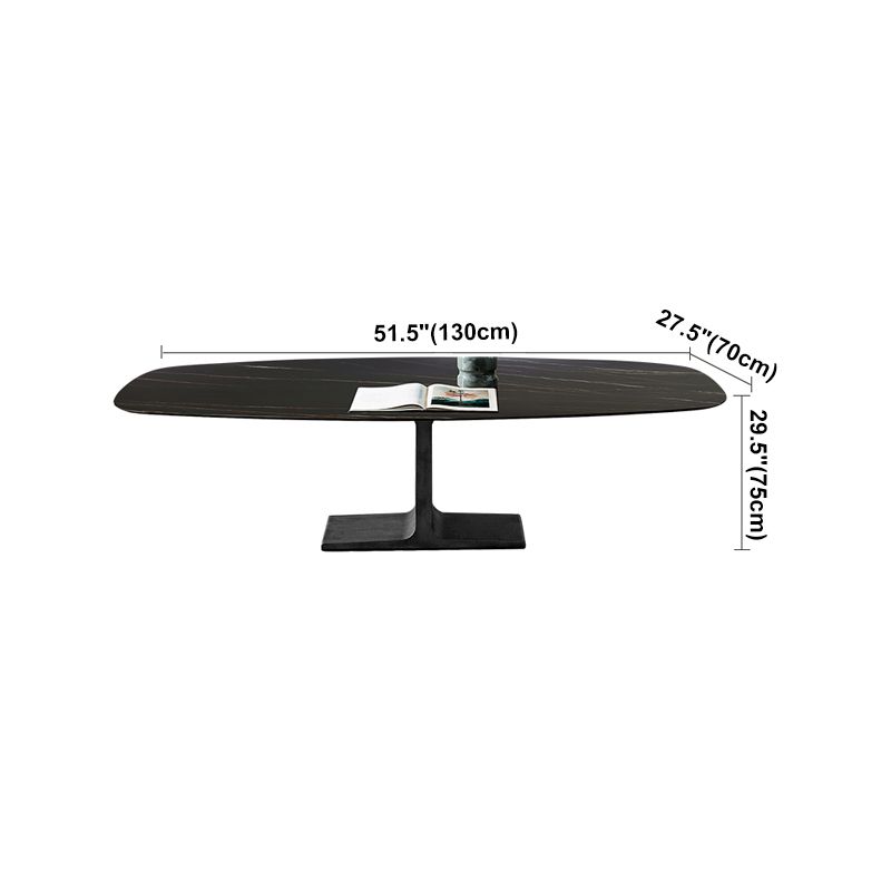 Ovale moderne eettafel Zwart gesinterde stenen tafel met voetstuk