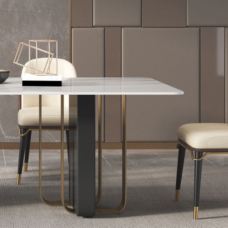 Mesa de comedor rectangular de piedra sinterizada de lujo para interiores con pedestal doble