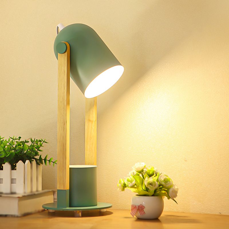 Einstellbare Kuppeltisch-Leuchte-Makkaron-Metall-1-Licht-Holzstudienlampe mit Stifthalter