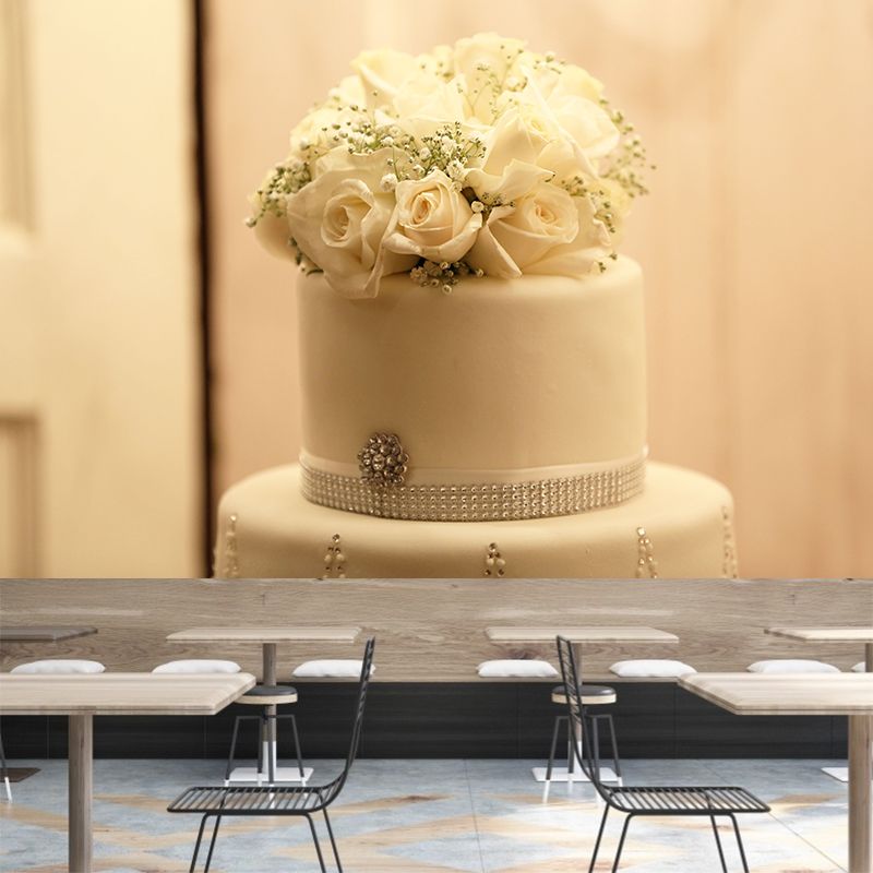 Delicious Cake Mural Commercial Use Contemporary Dessert Shop in Soft Color