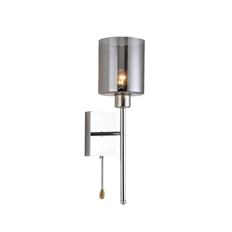 Beige/Chrome Cylindrical Sconce Modern 1 Light Smoke/Clear Glass Wall Mount Light with Switch/No Switch/Cable Switch