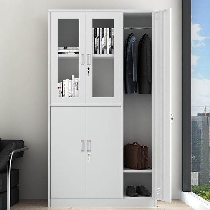 White Steel Wardrobe Armoire Contemporary Hinged Wardrobe Cabinet