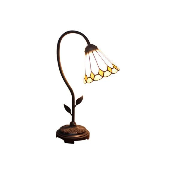 Blue/Red/Yellow Cone/Bell Shade Table Lamp Tiffany Stylish 1 Light Stainless Glass Table Lighting with Curved Arm