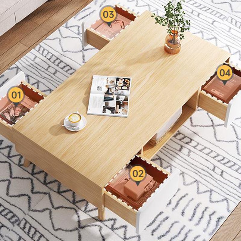 Rectangle Wood Coffee Table 4 Legs Single Coffee Table with Drawer