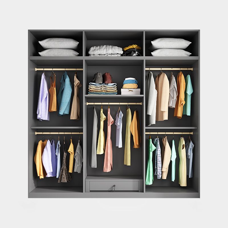 Gray Colour Wardrobe Armoire Wood Bedroom Wardrobe Closet with 1 Drawer