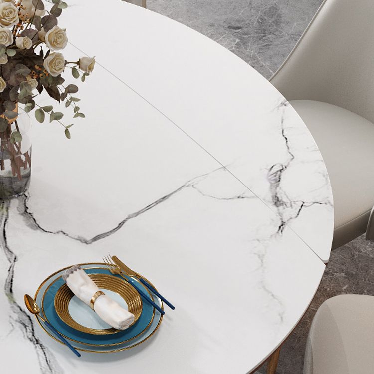 Mesa de comedor redonda de estilo moderno Mesa de comedor de hojas de piedra sinterizada blanca para uso doméstico