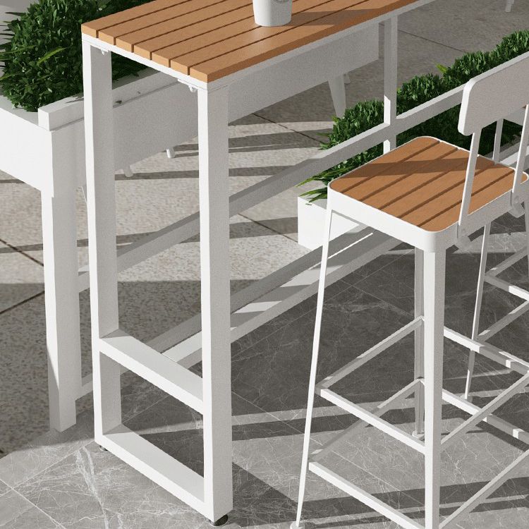Rectangle Wood Patio Table with White Metal Frame Industrial Water Resistant Bar Table