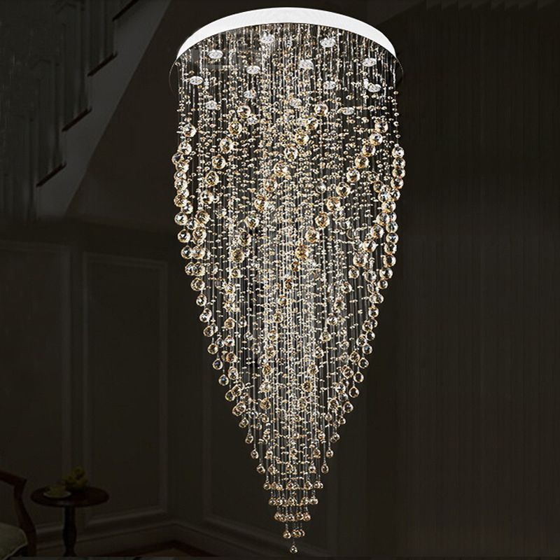 15-Head Crystal Suspension Lamp Contemporary Silver Swirl Stair LED Multiple Hanging Light
