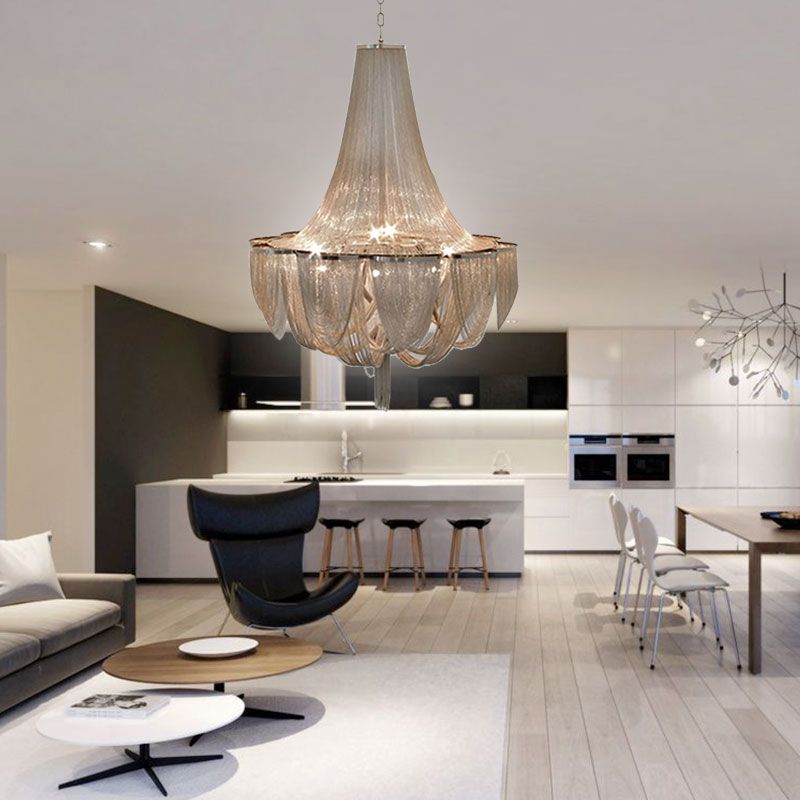 Eigentijds rijk kroonluchter aluminium ketting eetkamer plafond suspensielamp