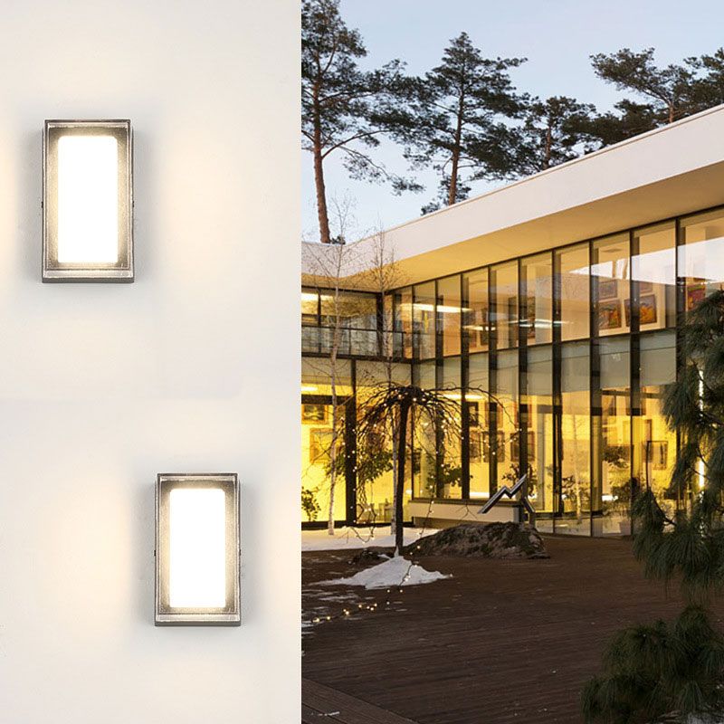 Rectangle Outdoor LED Wall Mounted Light Metallic Simplicity Wall Sconce Lighting in Black