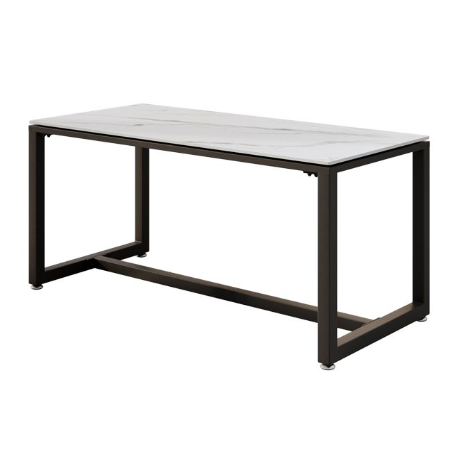 Moderne stijl witte eettafel gesinterde stenen tafel met zwart frame voor eetkamer