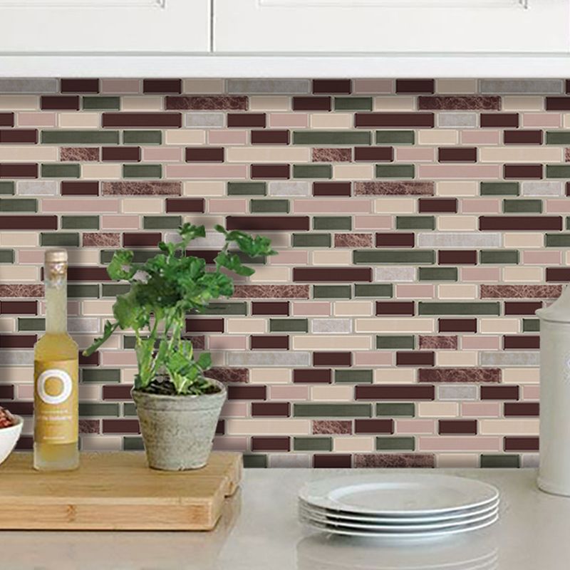 Self-Stick Mosaic Brick Wallpaper Panels Rust Smooth Wall Art in Green and Brown
