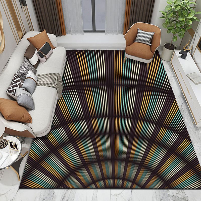 Brown Modern Rug Polyester Abstract Striped Rug Washable Rug for Home Decor