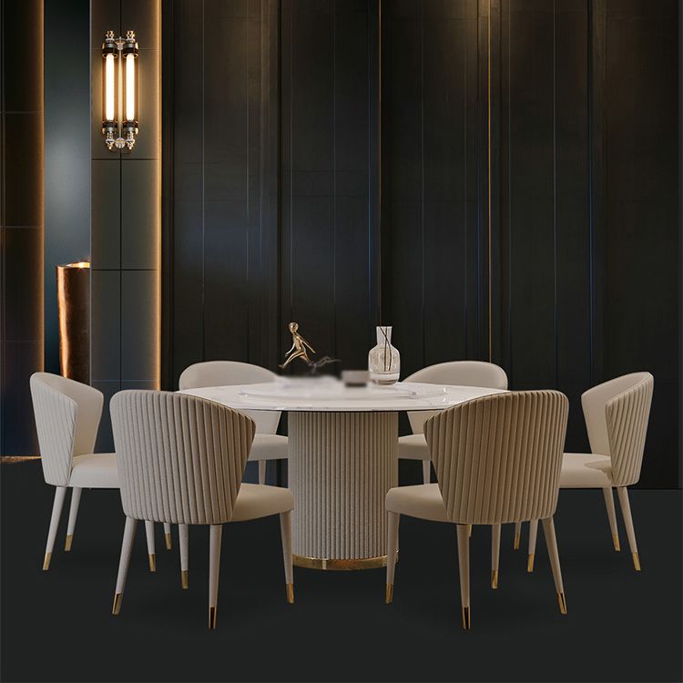 Modern 1/4/5/7 Pieces Round Dining Set Sintered Stone Dining Table Set with Leather Chairs