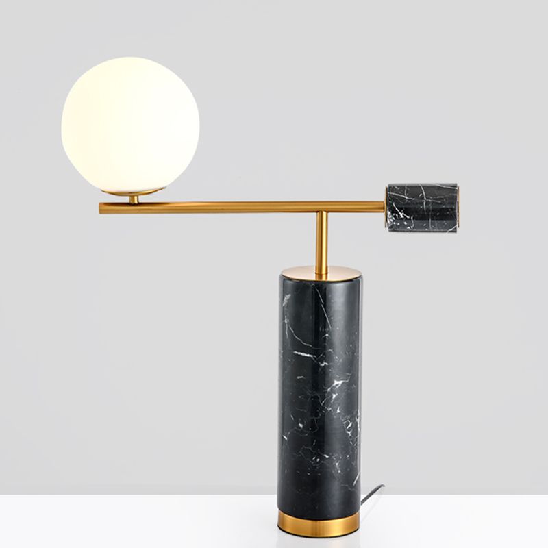 Bol nachtkastje lamp Minimalistisch opaalglas 1-licht bedeltafelverlichting met marmeren basis