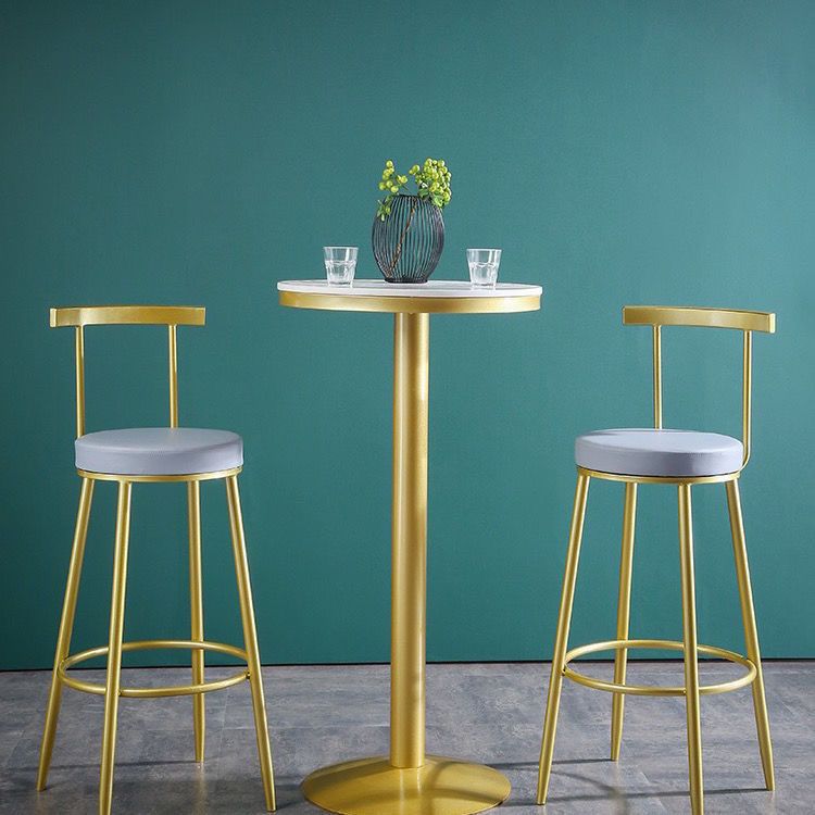 Glam Low Back Bar and Counter Stool Round Stool with 4 Gold Legs