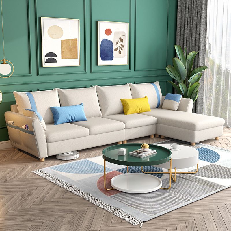 4-seater Sectional with Four Pillows Back and Storage for Apartment