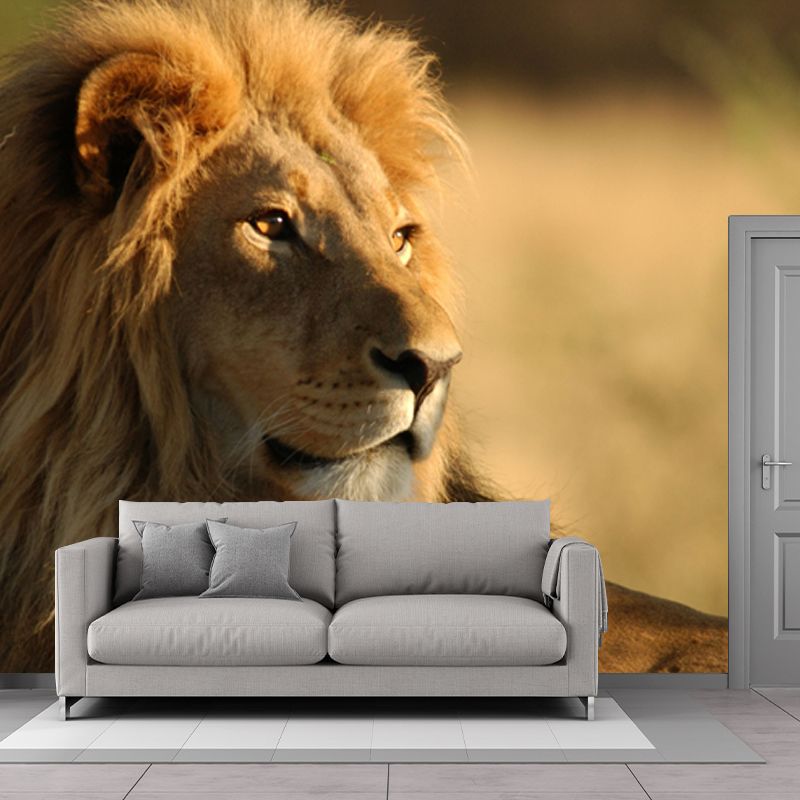 Modern Style Lion Wall Mural Brown Living Room Wall Art, Customized Size Available