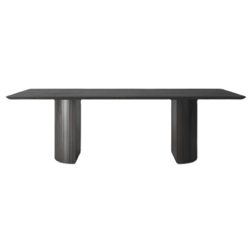 Industrial Solid Wood Dining Table Rectangle Table with Double Pedestal