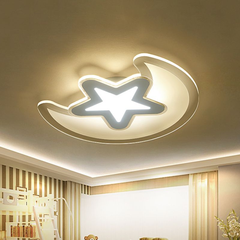 Modern White Finish Ceiling Light Moon and Star Acrylic LED Ceiling Mount Light for Kid Bedroom
