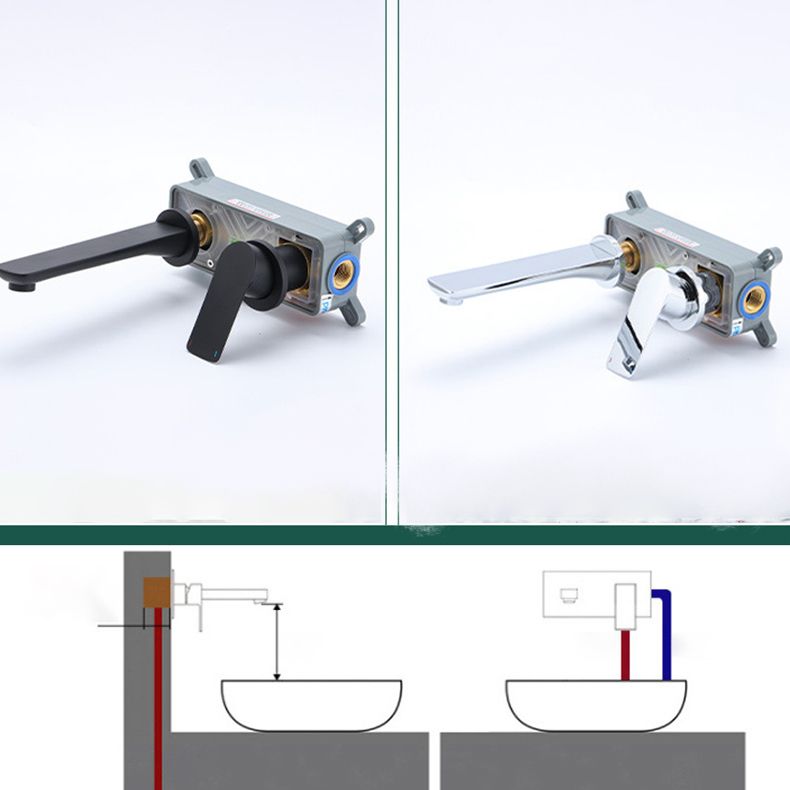 Contemporary Wall Mounted Bathroom Faucet Lever Handles Solid Brass Cubic Faucet