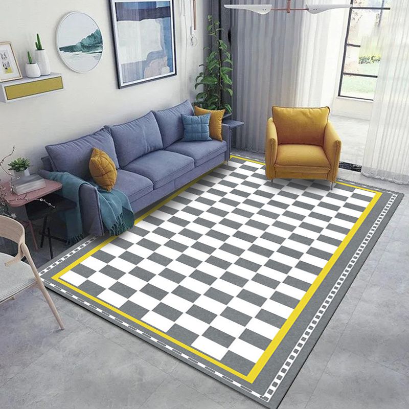 White Modern Rug Polyester Grid Pattern Rug Washable Rug for Home Decor