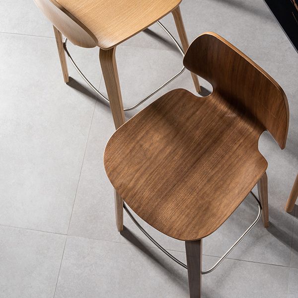 Solid Wood Dining Stools Contemporary Brown Bar Stools with Footrest